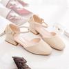 Close Toe Sandals Woman ,Square Toe Low Heels , New Soft Work Shoes ,Ankle Buckle Strap ,Back Zipp ,Apricot ,Beige ,Dropshipping