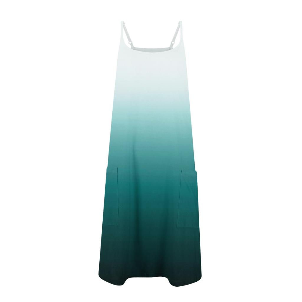 Women's Summer Casual Printed Square Neck Dress Suspender Dress With Pockets