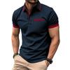 Men's Casual Shirt With Fake Chest Pocket, Lapel Buttons, Business T-shirt, Color Blocked Top For Men