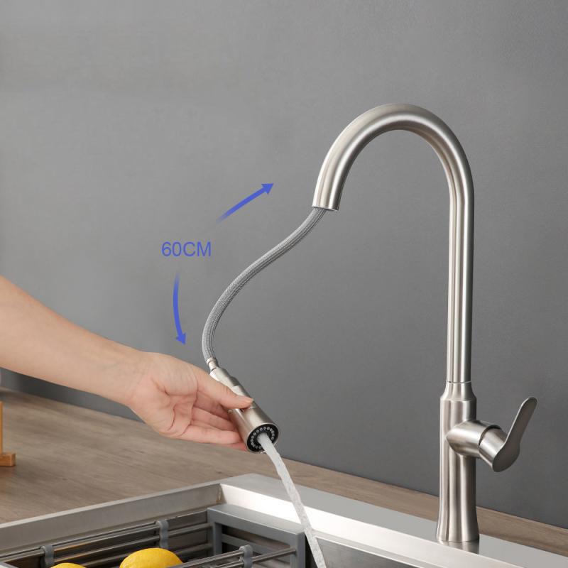 Pull Down Kitchen Sink Faucet 304 Stainless Steel Hot And Cold Mixer Tap Single Handle Double Function Water Kitchen Faucet