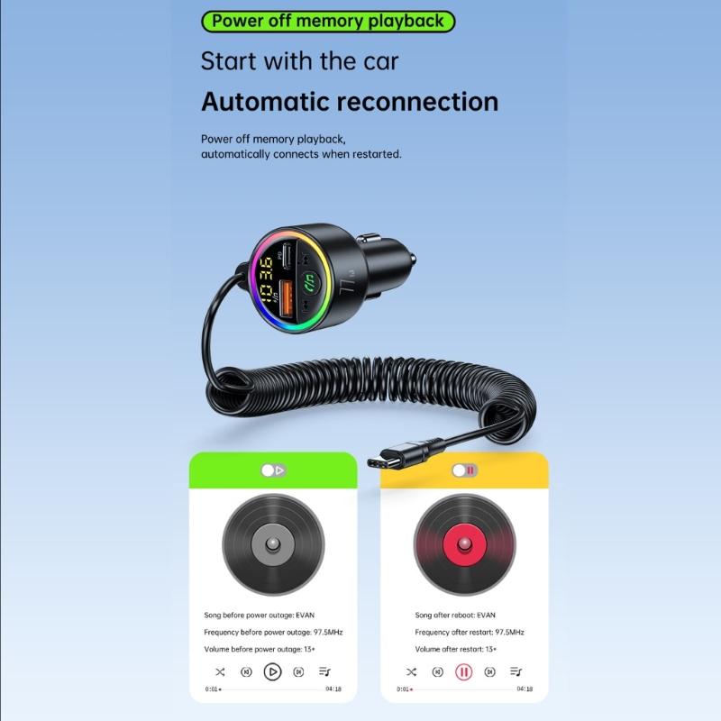 77W Bluetooth-compatible 5.4 FM Transmitter Car Adapter 65W+12W Fast Charging Car Adapter Call Sound LED Display