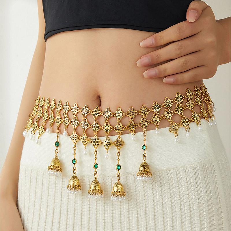 

Vintage Design Fringe Body Chain Belt , Ethnic Style Belly Dance Waist Chain for Women , 120cm зелений