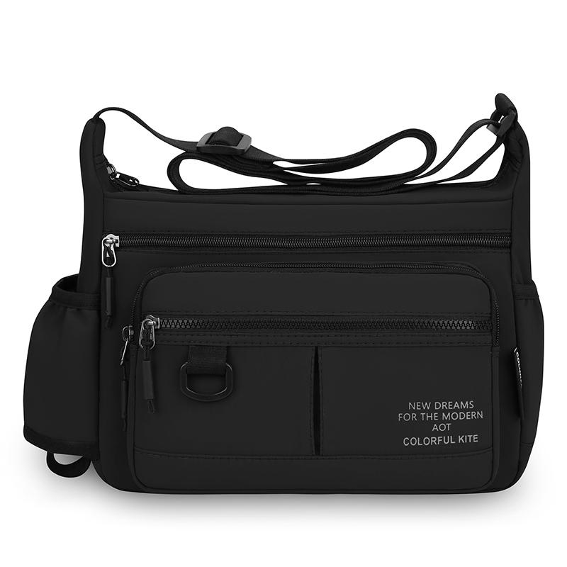 Multi-Zipper Pocket Men Shoulder Crossbody Bag with Bottler Holder Large Space Casual Messenger Bag for Outdoor Daily Use