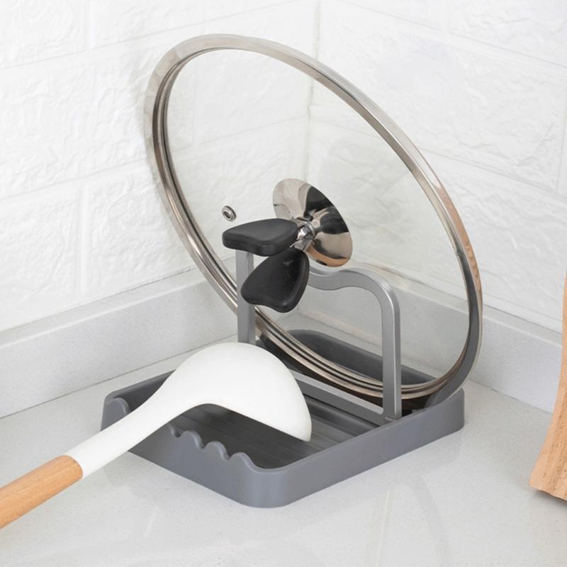 Modern Cookware Holder With Large Capacity And Tool Storage Metal Construction Easy Assembly Spoon Rest with Lid Holder