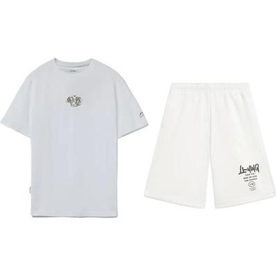 Li-Ning Embroidered Logo Fashionable Comfortable Breathable Versatile Round Neck Pullover Short Sleeve T-Shirt Casual Sports Set AHST821-1+AKST593-7