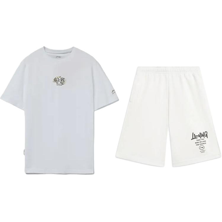 Li-Ning Embroidered Logo Fashionable Comfortable Breathable Versatile Round Neck Pullover Short Sleeve T-Shirt Casual Sports Set AHST821-1+AKST593-7
