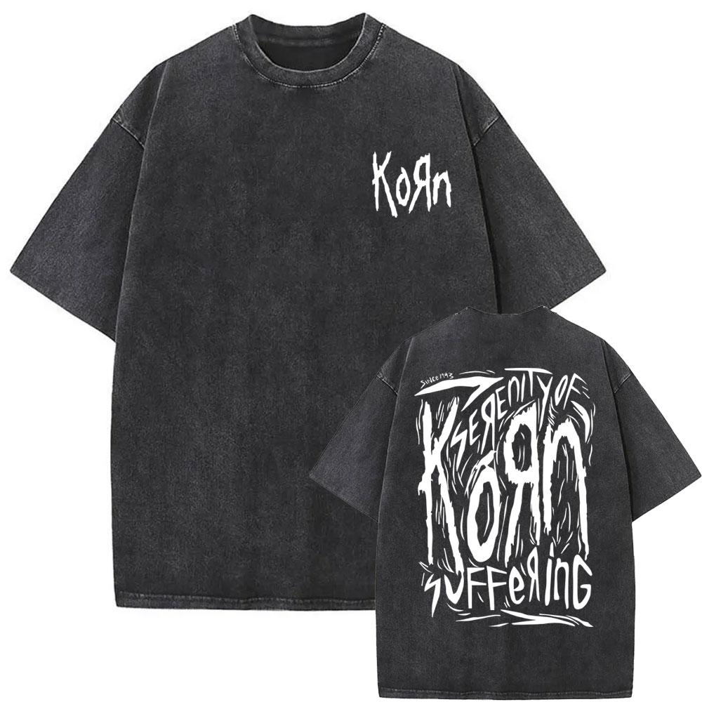 Washed Vintage Rock Band Korn Ftl Follow The Leader T Shirt Men Gothic Casual Oversized Tees Male Tshirt Mens Vintage Tshirt