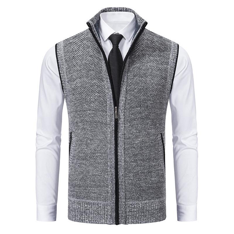 Vest Men's Knitted Sleeveless Sweater Wool Velvet Zipper Cardigan Turn Down Pullovers Turtleneck Sweatercoat Knit Waistcoat