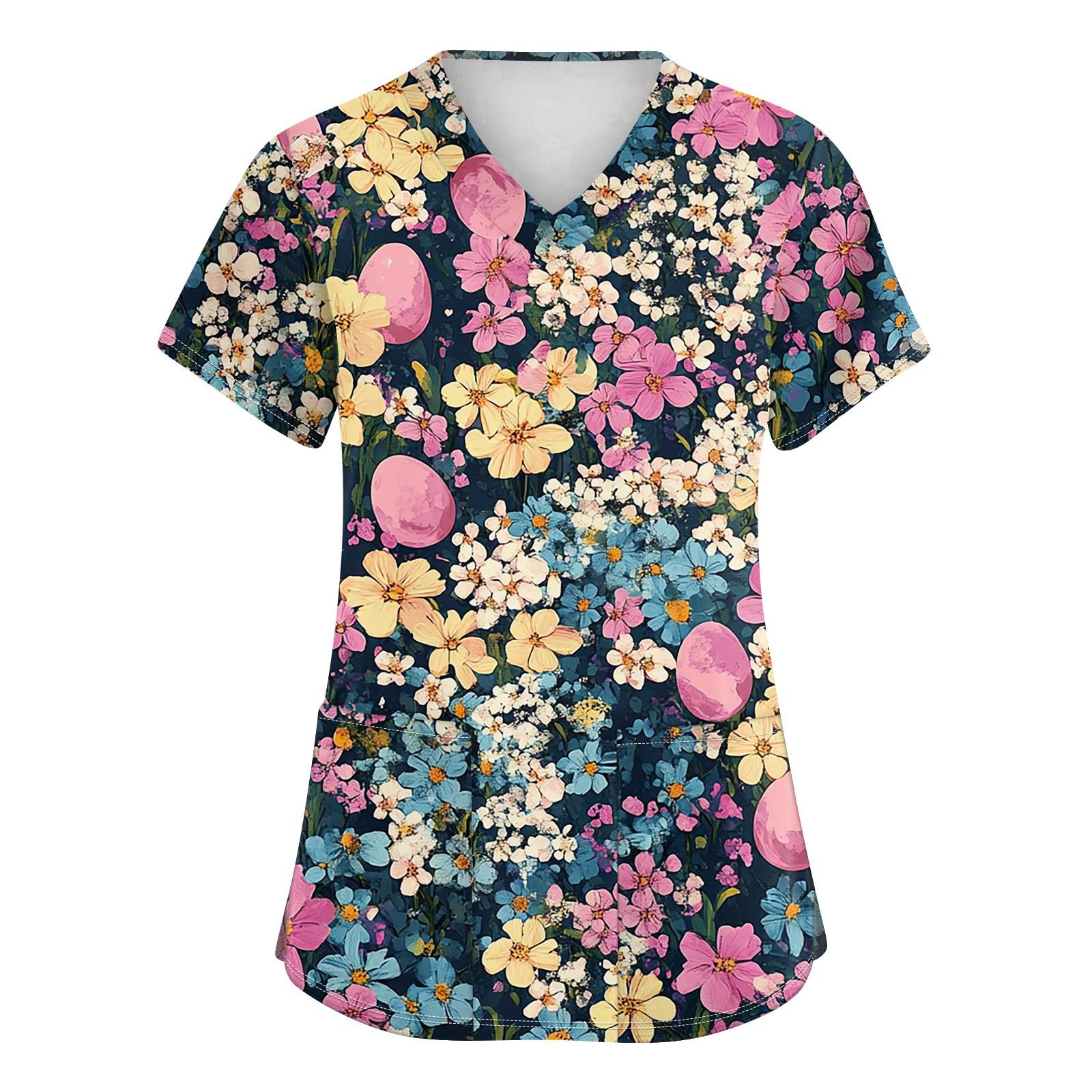 

Женская мода с v-образным вырезом, короткими рукавами и карманами, топы с принтом XXL жёлтый