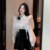 3D Floral Women's Shirt Korean Version Loose Turndown Collar Ruffle Design Single Breasted Lady Blouse Spring Casual Daily Famale Long Sleeved Top