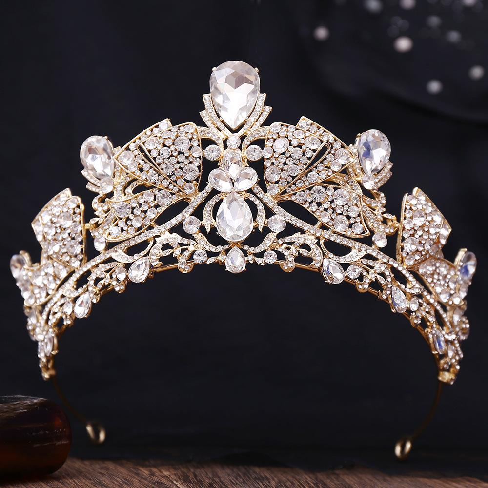 DIEZI Korean Sweet Pink Purple Rhinestone Crystal Opal Tiara For Women Party Luxury Bridal Bride Crown Hair Accessories Jewelry