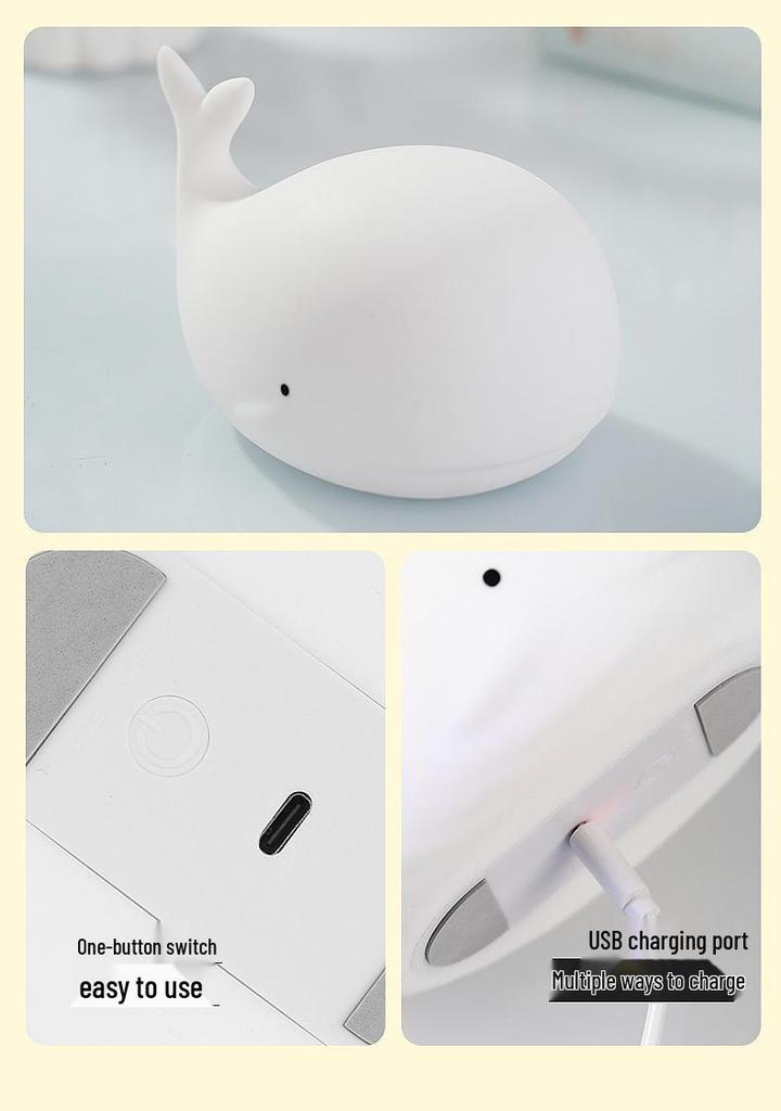Creative Whale Night Light: Rechargeable Silicone Lamp with 7-Color Breathing Mode, Ideal for Babies & Girls