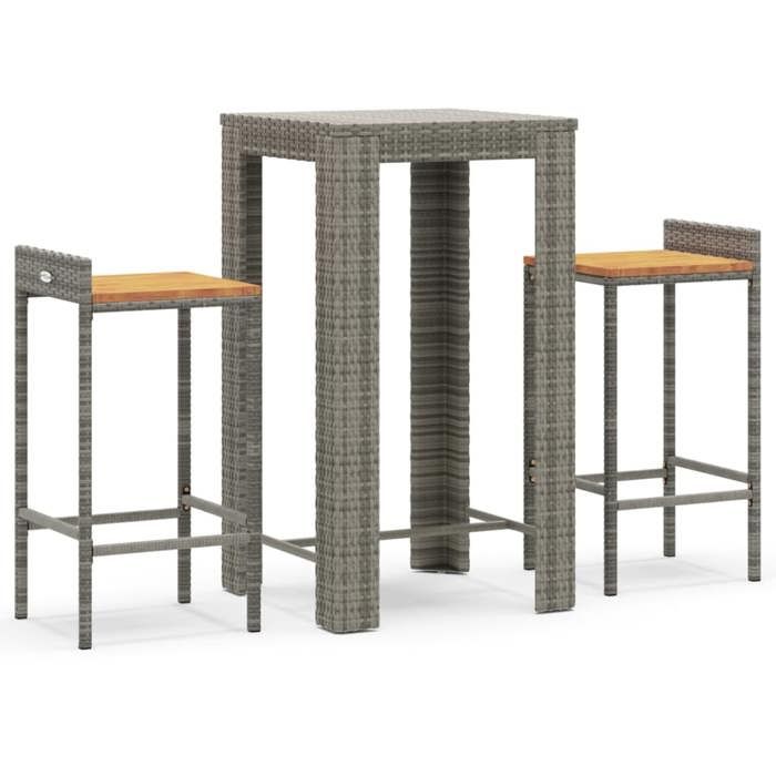 VidaXL 3-piece Garden Bar Set Grey Poly Rattan/solid Acacia Wood, Bar Table Set, Pub Set, Set 3187707