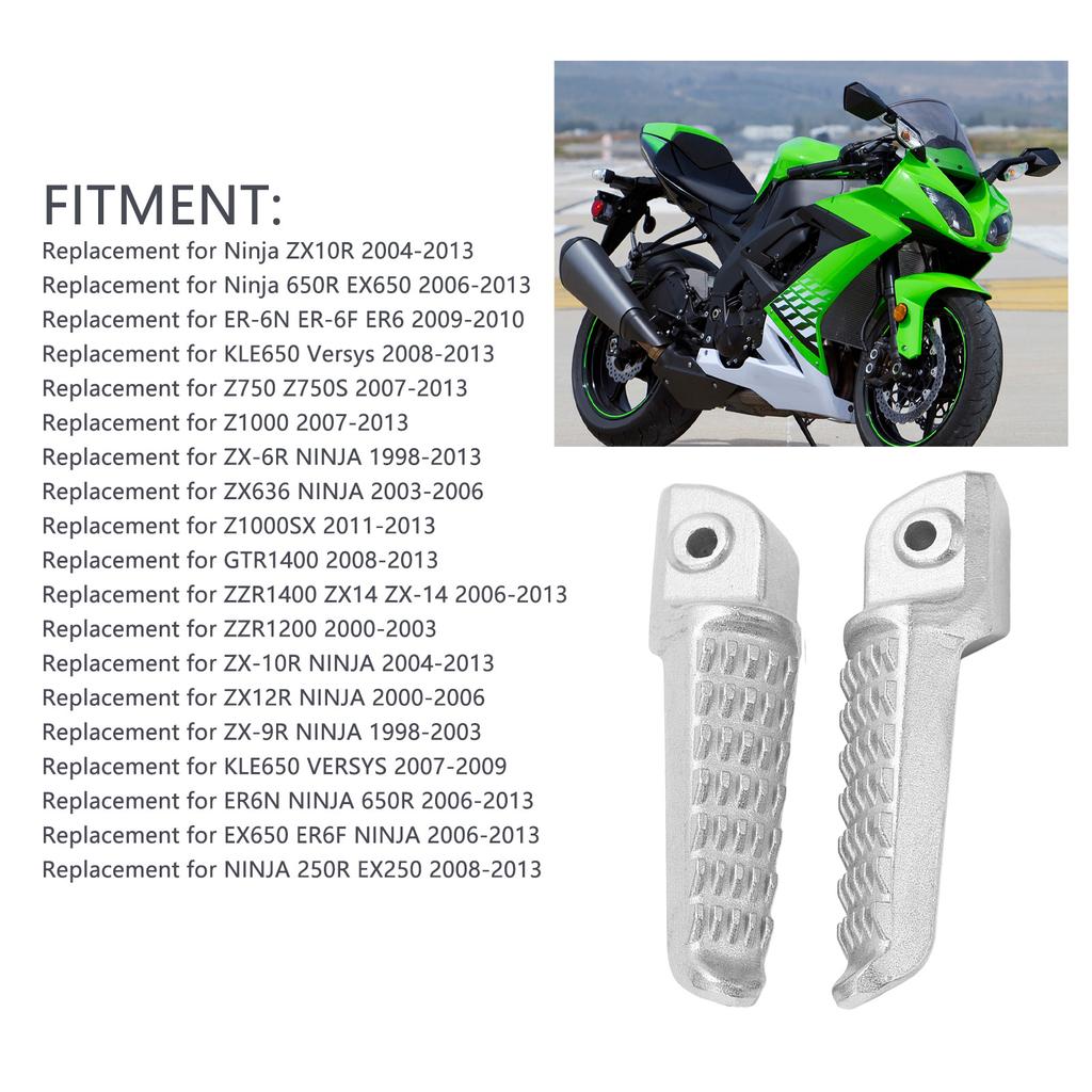 2pcs Front Footrest Metal Motorcycle Foot Pedal Replacement for Ninja ZX10R Z1000 ZX636 Z1000SX GTR1400
