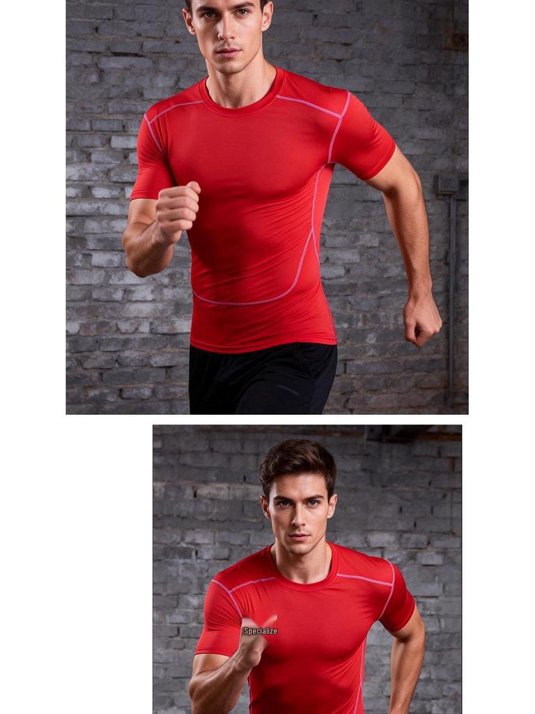 Pánské vysoce pružné, rychleschnoucí, prodyšné těsné sportovní tričko s krátkým rukávem jako základní vrstva pro běh, trénink a basketbal.