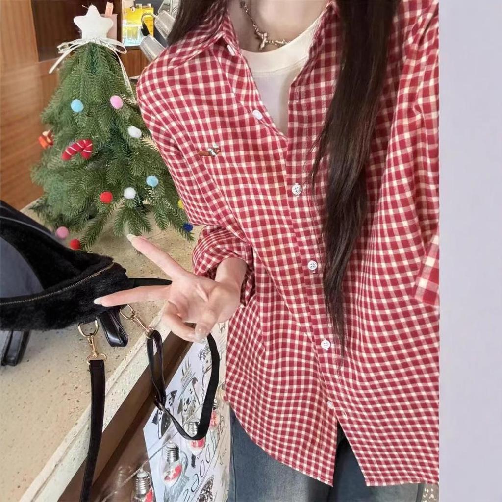 Red Plaid Women's Workwear Shirt - Spring/Summer 2025 Collection