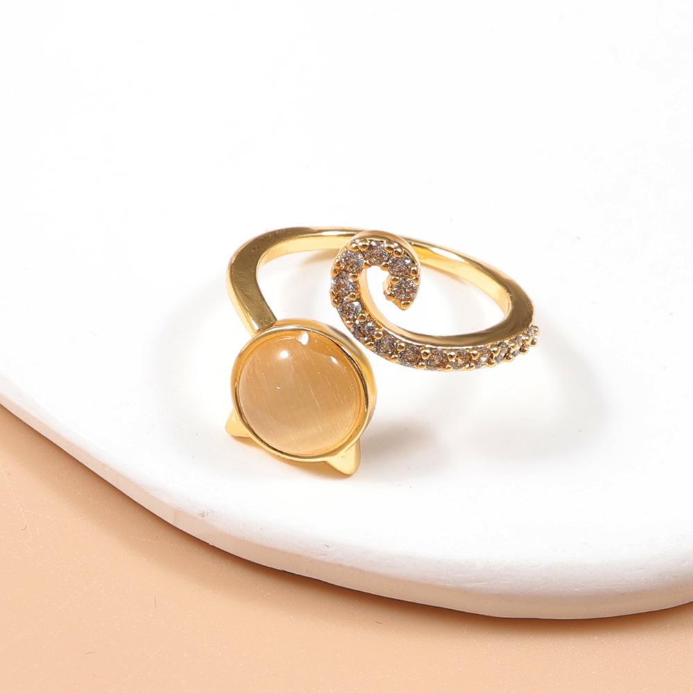 Charming Cat Ear & Eye Ring with Micro-set Diamonds - Adjustable Luxury Hand Jewelry