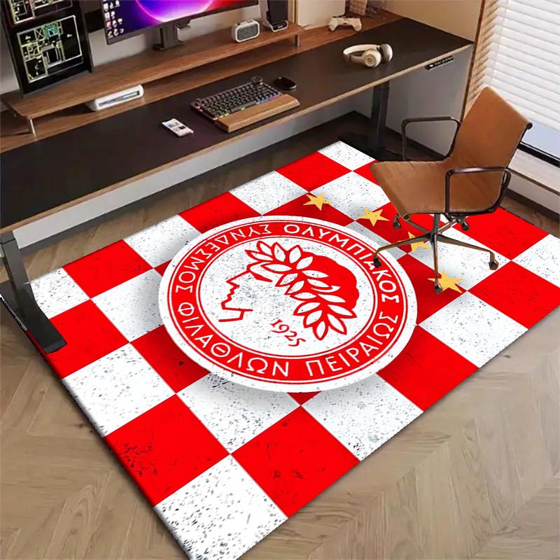 Olympiacos F.C Polyester Carpet, Soft Indoor Mat for Office Chair, Living Room, Computer Desk - Decorative Home Office Rug Design