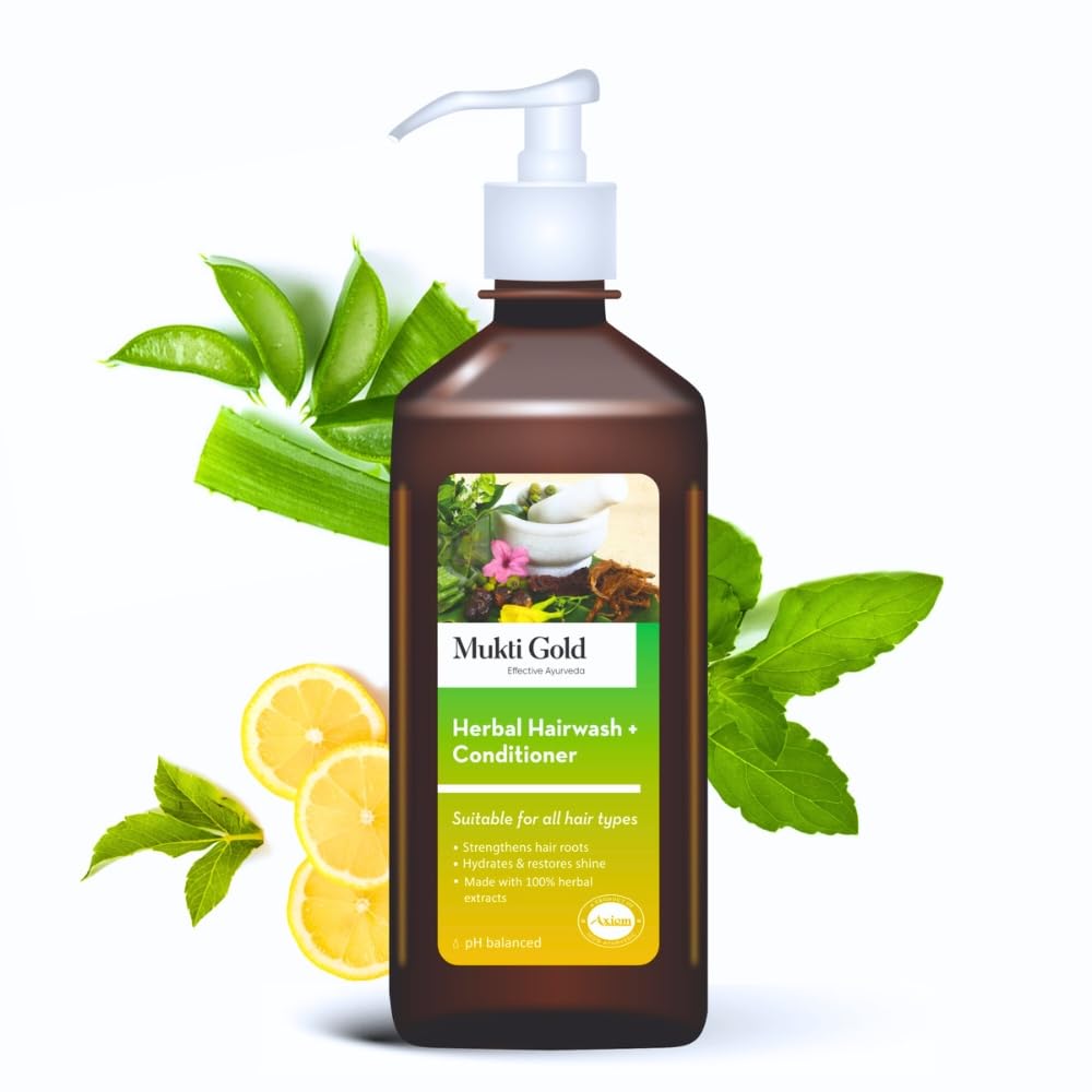 Axiom Mukti Gold Herbal Hairwash + Conditioner | Anti Hairfall Conditioner | Conditioner for Dry and Frizzy Hair | Paraben and Sulphate Free | For