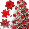 6-24 Stück 15cm Künstliche Weihnachtsblumen mit Clips Stielen, Weihnachtsbaumschmuck Glitzerblume für Girlande Neujahrsparty Dekoration