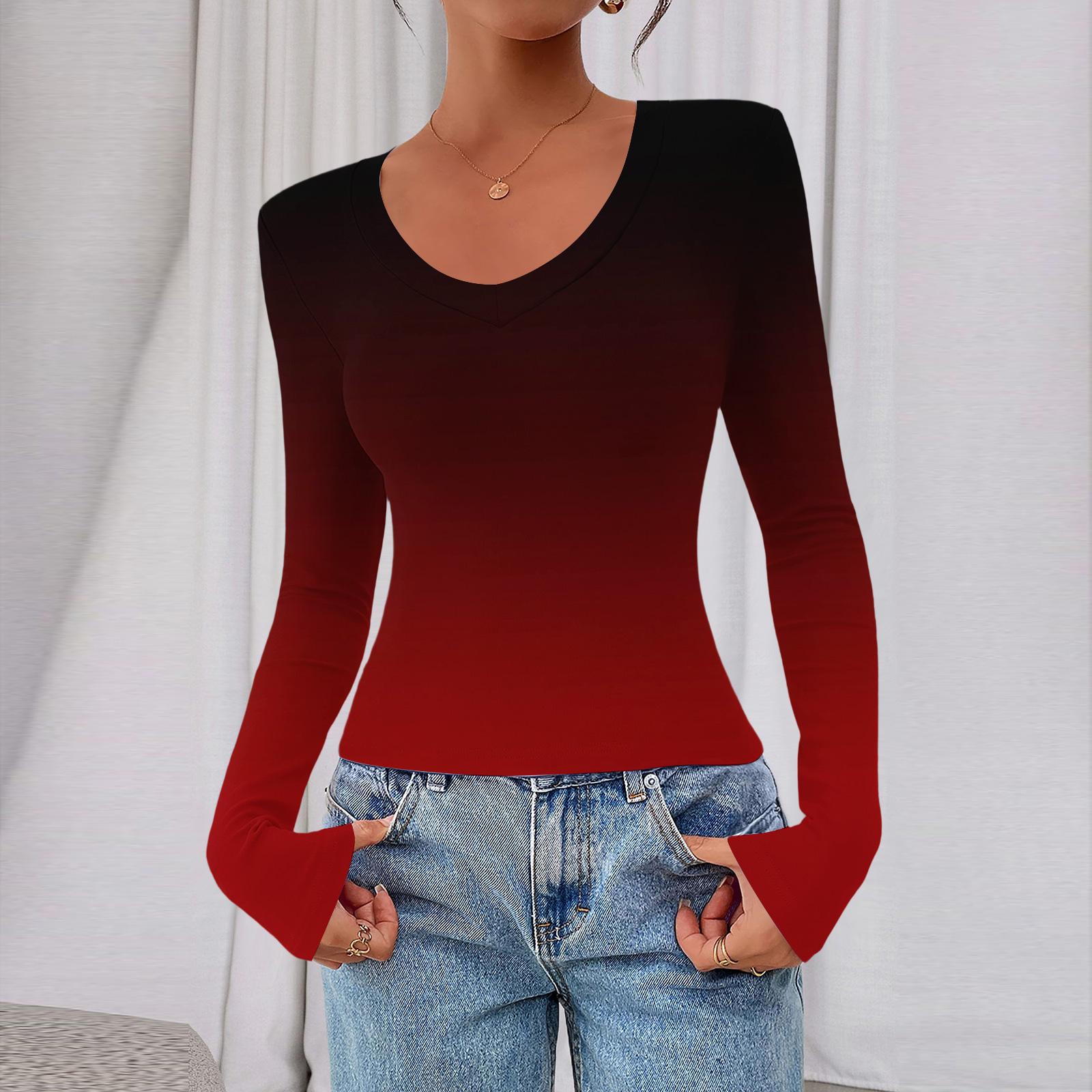 

Women s Casual And Fashionable Deep V-neck Slim-fit Short-length Gradual Change Printed Outerwear Top XL красный