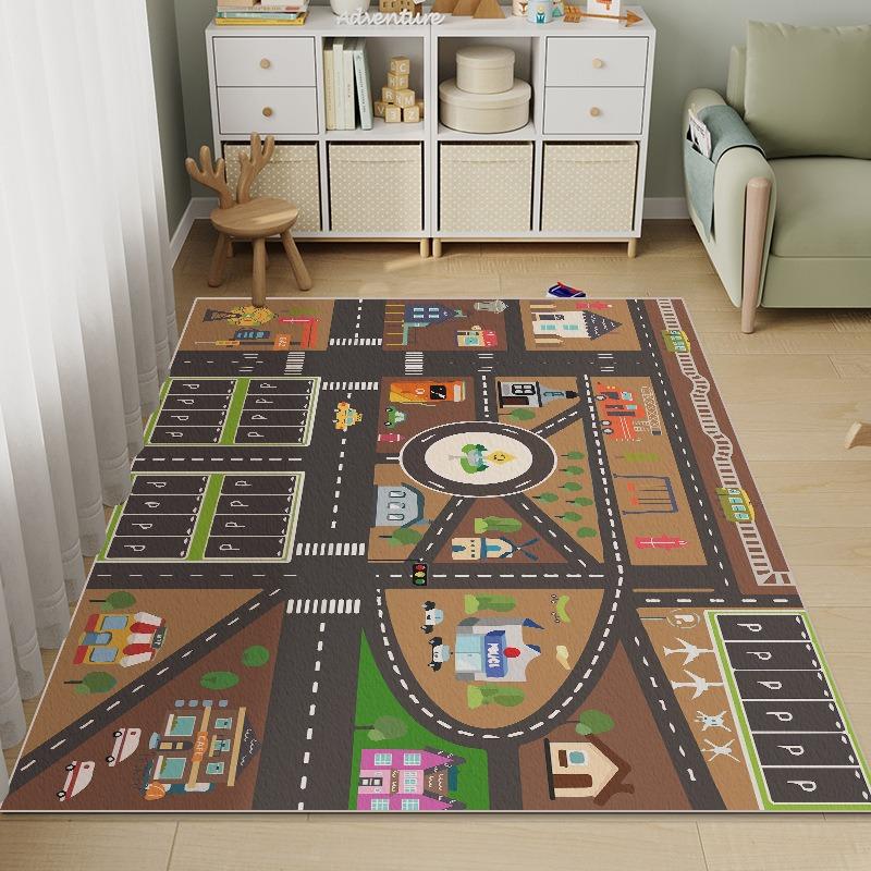 City Transportation Track Game Anti-slip Mat Cartoon Living Room Children's Rug Track Carpet Sofa Coffee Table Bedroom Rugs