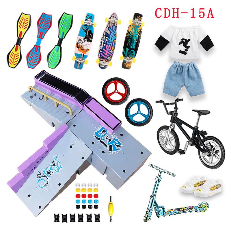 Alloy Fingerboard Skate Park Ramp Set with Bicycle & Kick Scooter