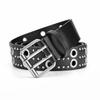 Personalized Design Hollow Rivet Belt Double Row Needle Buckle Black Leather Waistbands  for Gift