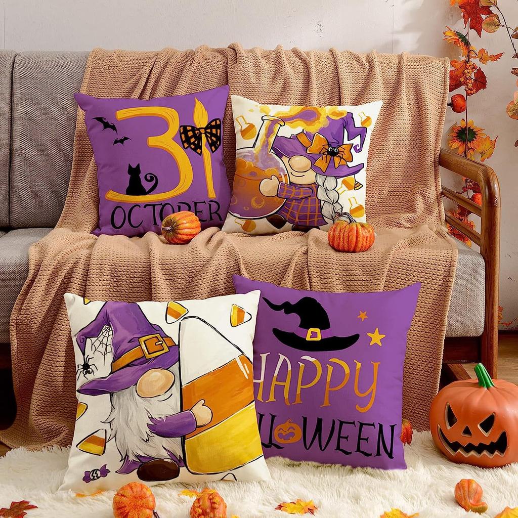 Neue Halloween Dekoration Zuhause Leinen Kissenbezug Lustiger Kürbiskopf Sofa Kissenbezug Kombination