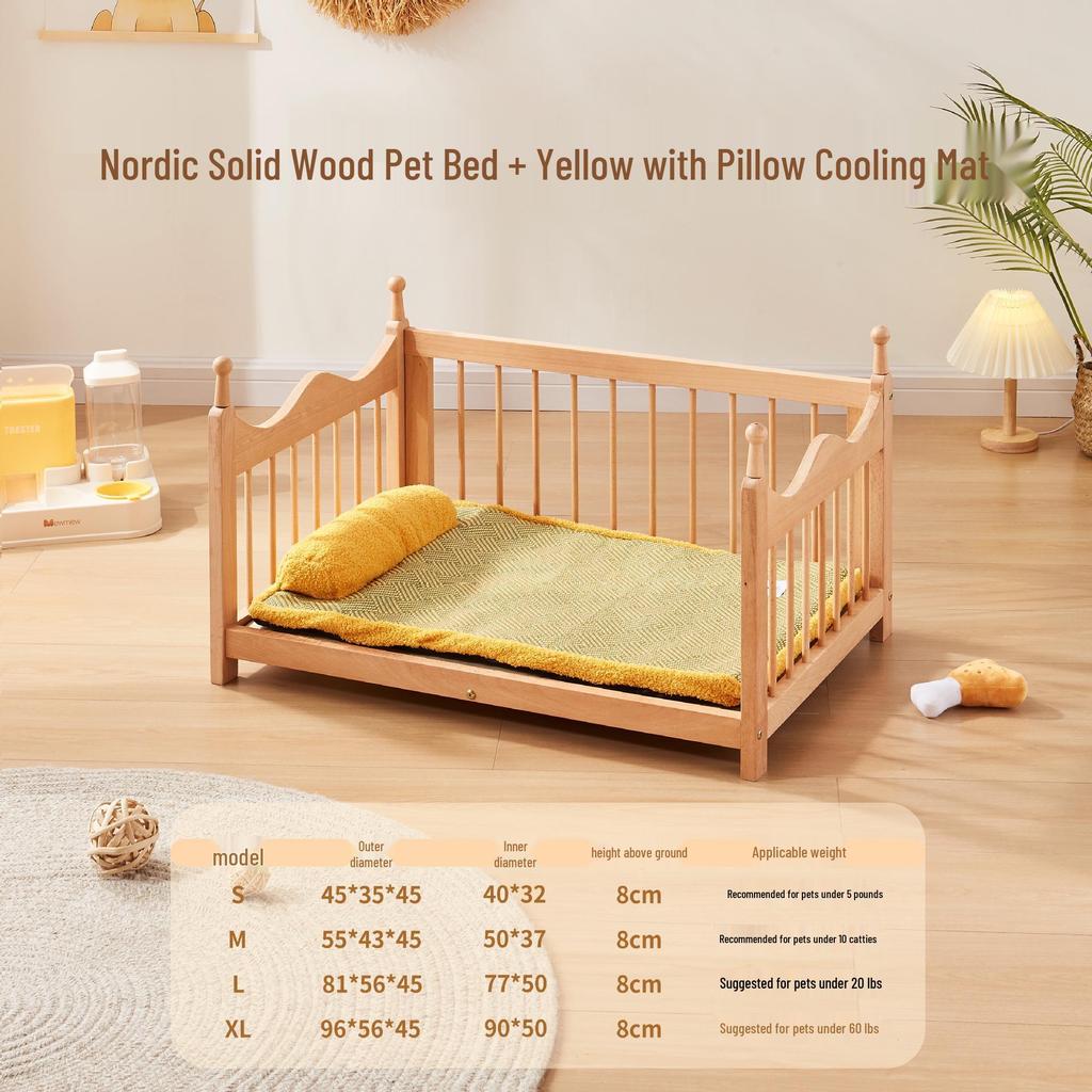 Spring Moisture-Proof Solid Wood Pet Bed - Removable, Washable Beech Playpen for Dogs and Cats