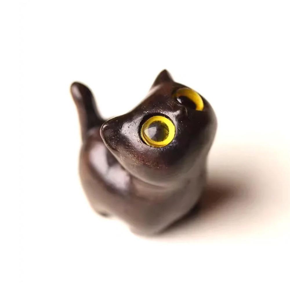 Sandalwood Cat Desktop Figurine Kawaii Animal Sculpture Office Figurine Animal Doll Toy  Home