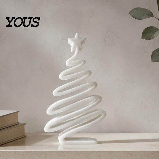 Decorative Table Decor 3D Printed Minimalist Christmas Tree Desktop Ornament, Modern Holiday Handcrafted Figurines Sign for Living Room Bedroom