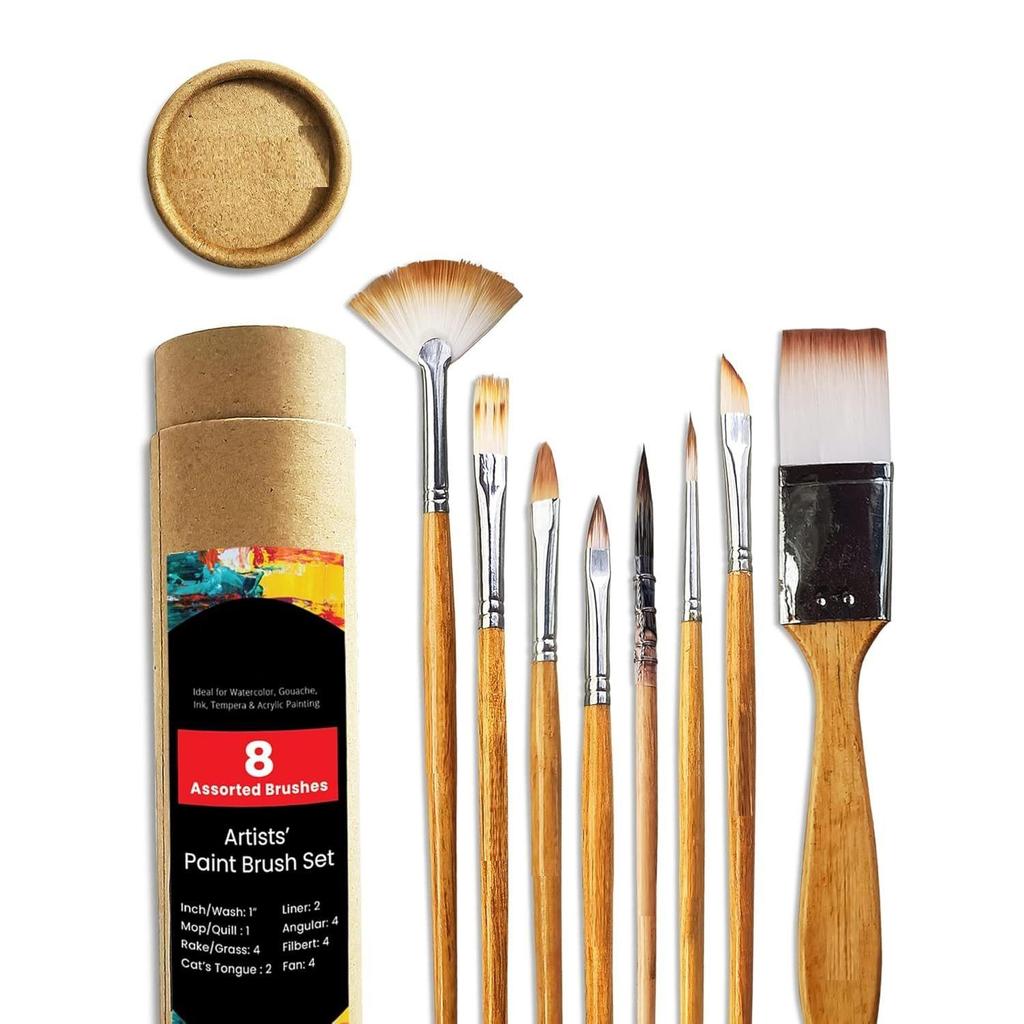 Paint Brush Set - Handmade Professional Artist Painting Brush Set for Acrylic, Watercolor, & Gouache Painting with Brush Holder