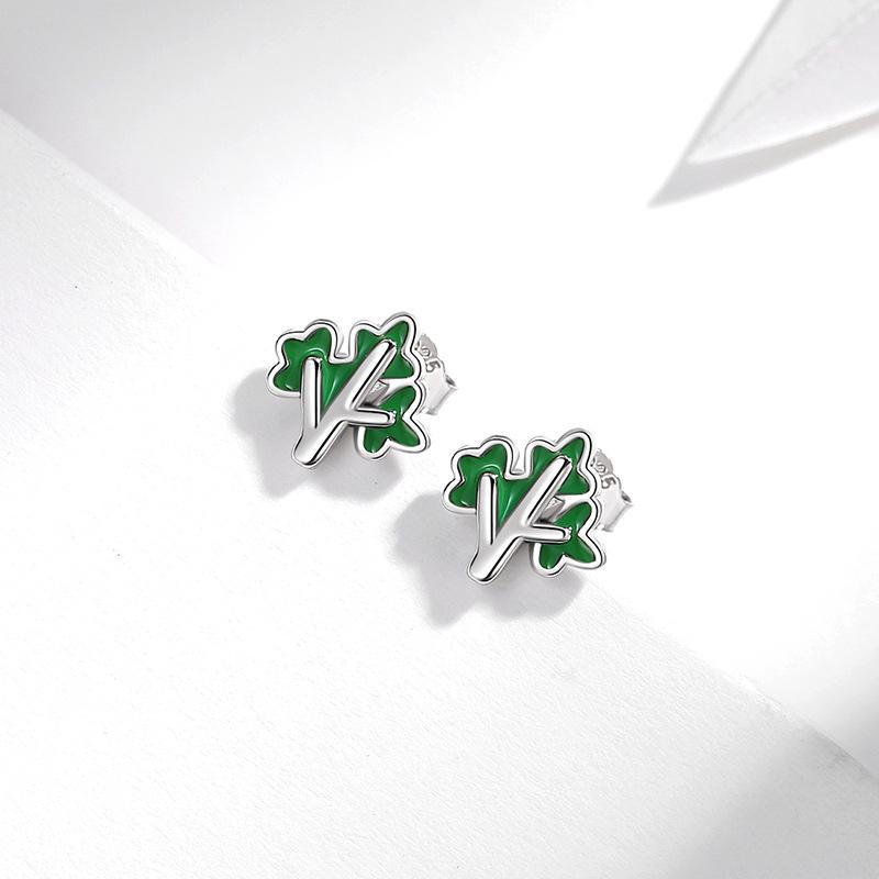 

S925 Silver Green Enamel Tree Drop Earrings - European/American Style, Fresh Leaf Design, Women s Mini Christmas Tree Studs 925 silver