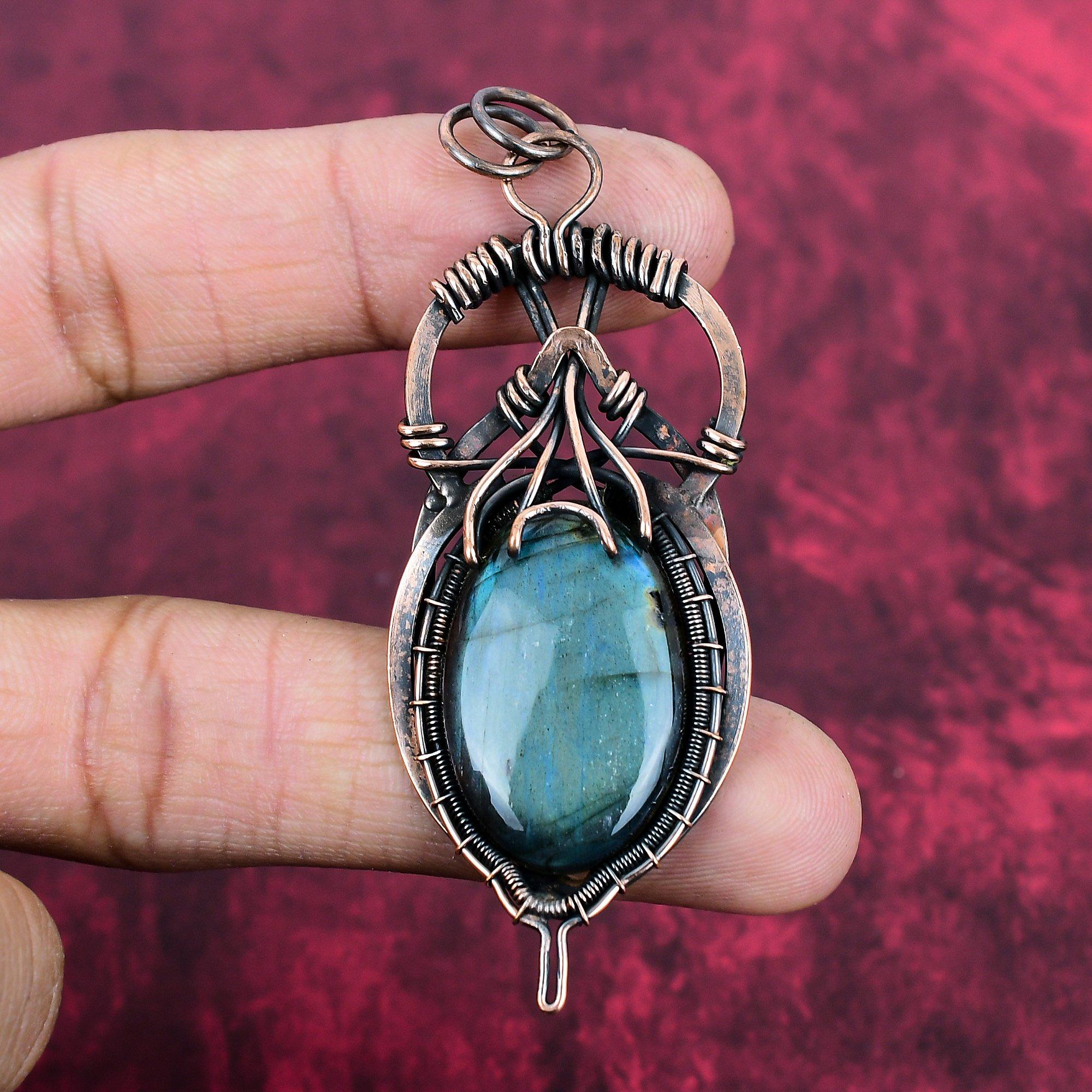 

Labradorite Pendant Copper Wire Wrapped Pendant Labradorite Jewelry Gemstone Pendant Handmade Copper Jewelry Gifts For Him Designer Pendants