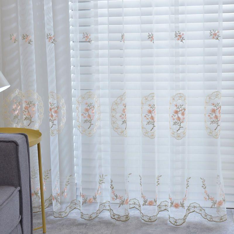 European Embroidered Gauze Curtain Curtain Mesh Finished White Yarn Door Curtain Bedroom Living Room Balcony