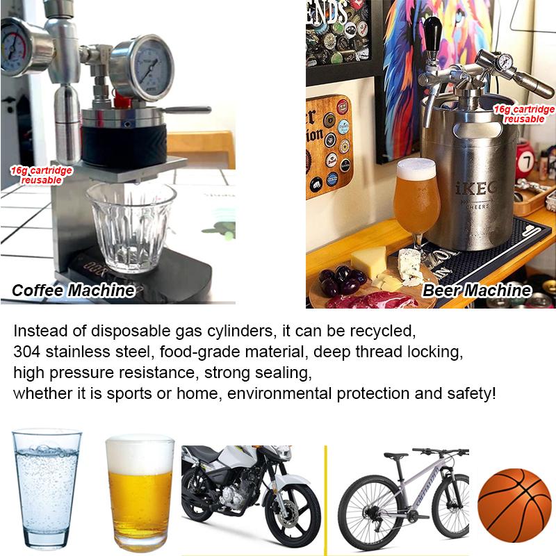 Wiederbefüllbare CO2-Kartusche mit 3/8-24UNF Gewinde für Zuhause, Heimbrauen von Sodawasser, Bierbrauen, Saft, Ball, Wiederaufladbar, Wiederverwendbar, Schwimmweste, Reifen