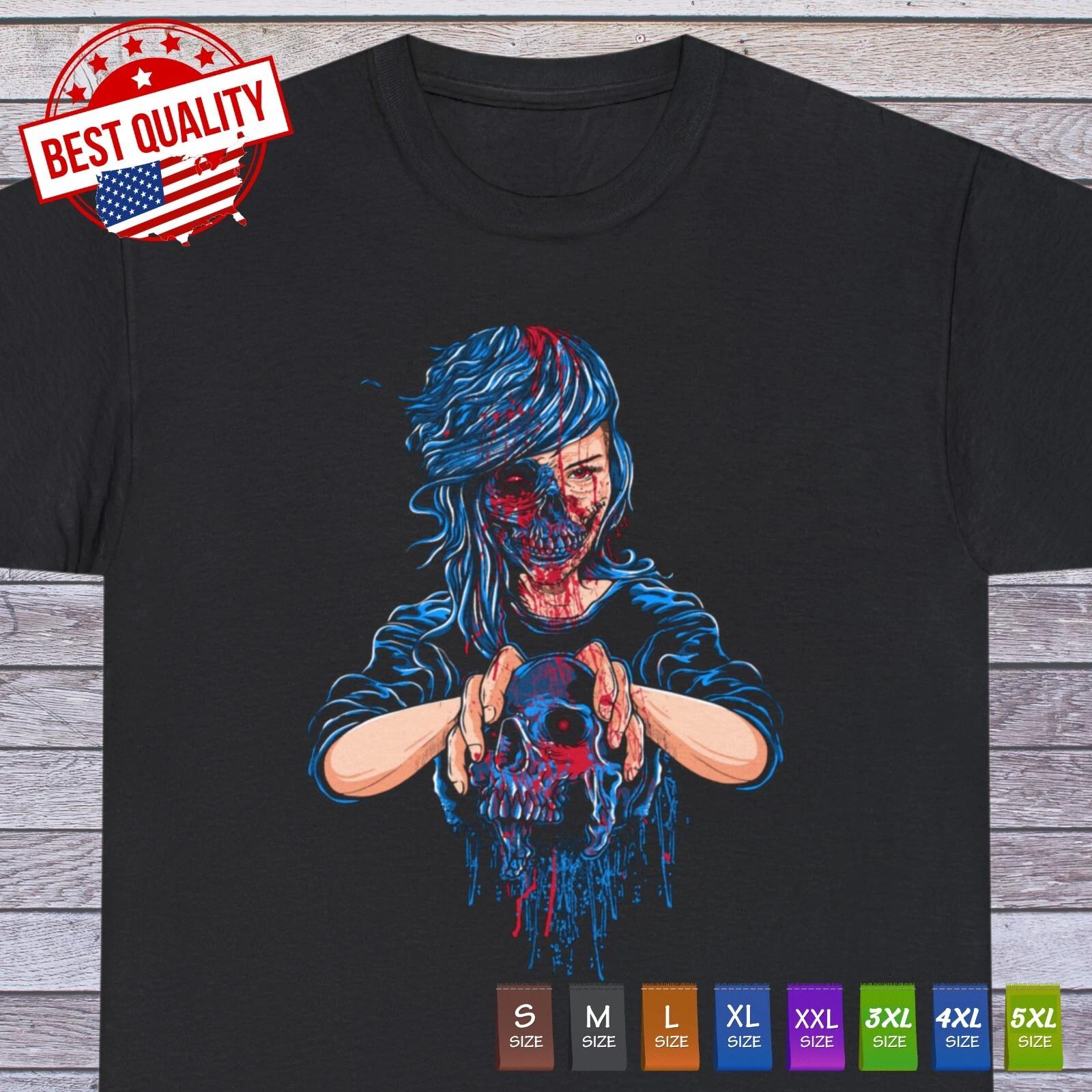 Creepy Demon Woman T Shirt Creepy Horror Skull Clothing L