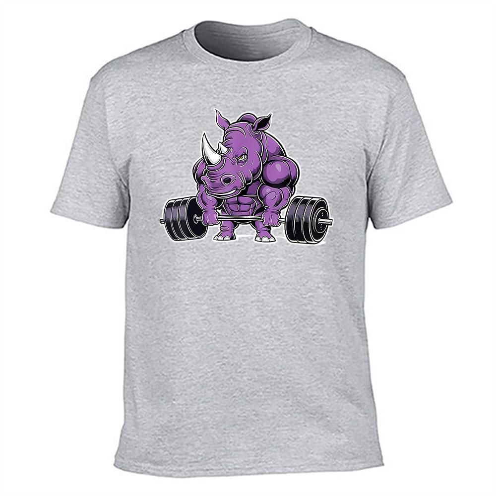 Unisexs Cotton Short Sleeve TShirt Cool Strong Purple Rhino Weightlifting Graphic Print Casual Athletic Tee for Gym Workout Dai