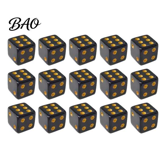 Black Gaming Dice 5/10/15Pcs 16mm with Golden Dots, 6-Sided Acrylic Board Game Set, Classic Tabletop Accessories Crack Resistant