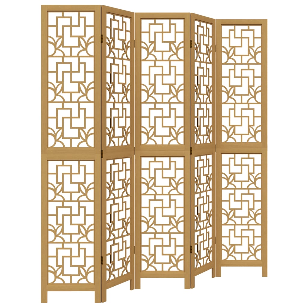 5 Piece Room Divider In Brown Solid Paulownia Wood