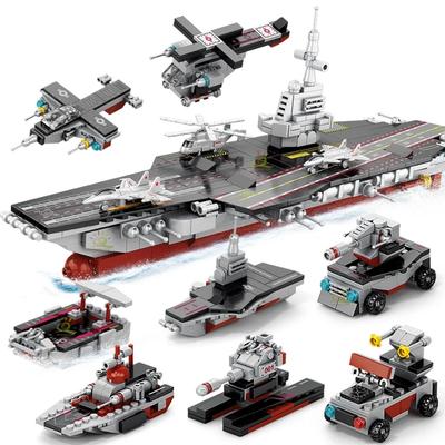 562pcs 8in1 Military Ship Aircraft Cruiser Building Blocks Army Weapon Warship Truck Bricks City Toy for Children Gift