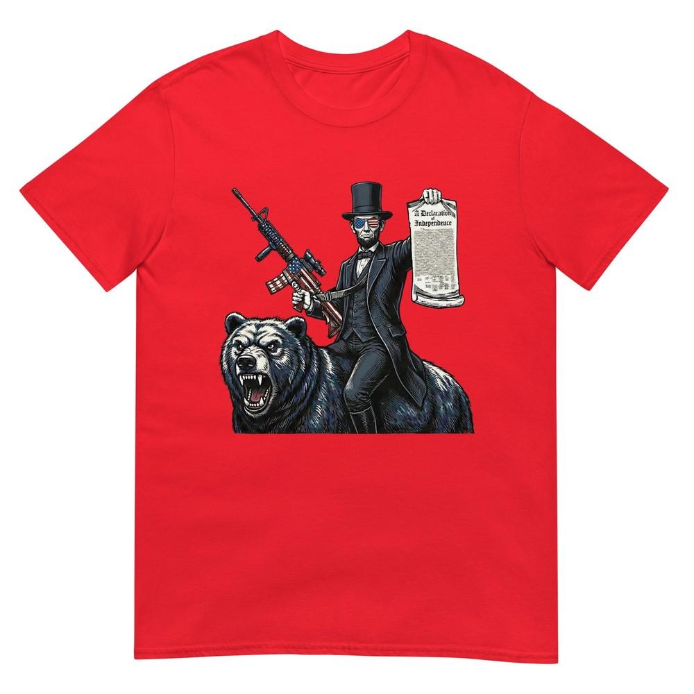 Abe Lincoln Riding Bear With Declaration Funny Patriotic 4th Tshirt S