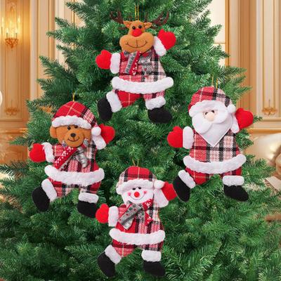 4 ks vianočné ozdoby Plyšový snehuliak Figúrka bábiky Santa Elk Bear Zimné závesné dekorácie