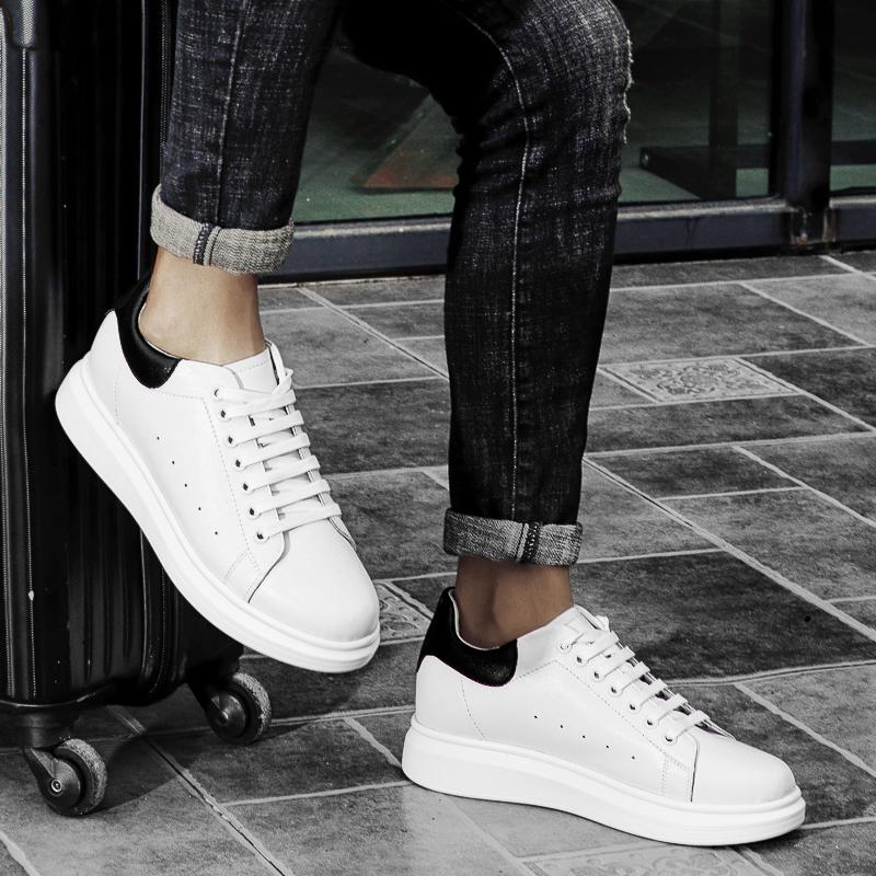 Pantofi Albi cu Platformă Bărbați Sport Casual Adidași Înălțare Pantofi cu Talpă Ascunsă Invizibil 8cm Înălțare Pantofi Joși Bărbat Mai Înalt Ridicare