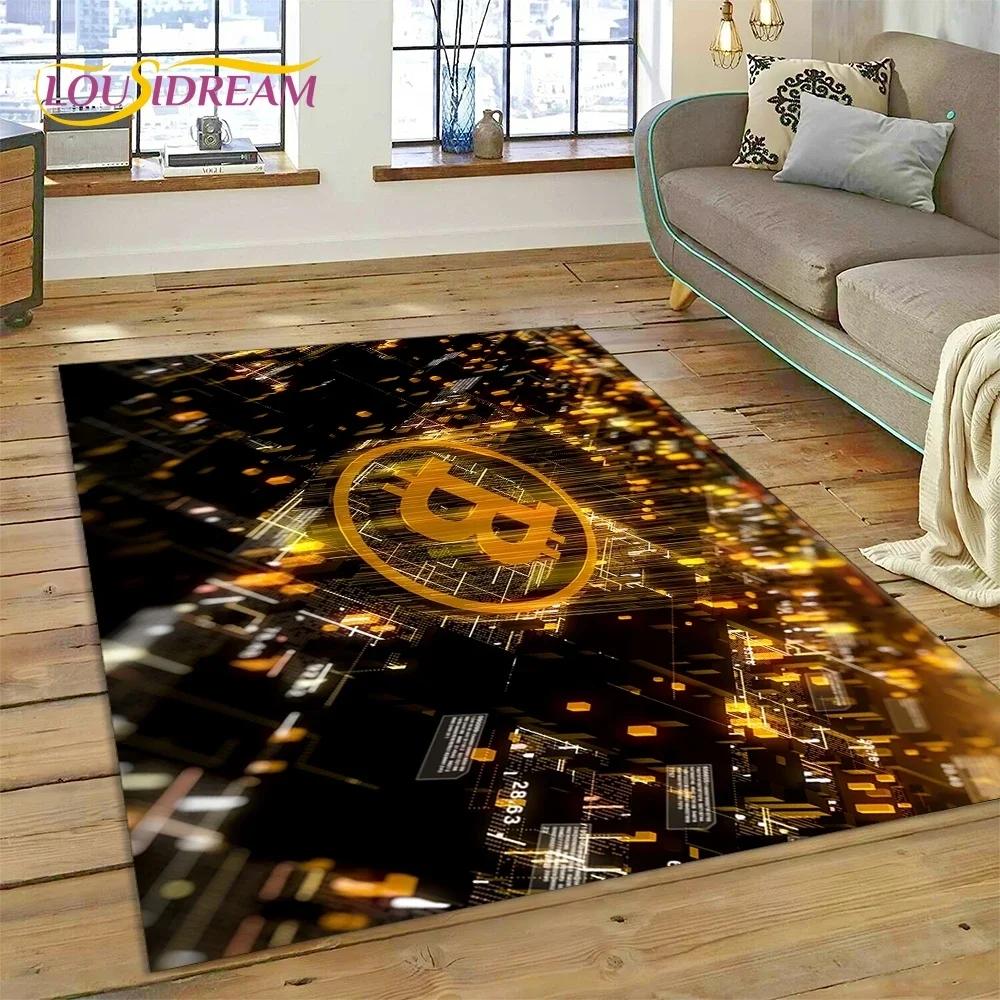 Bitcoin 3D Virtuální měna NFT Oblastní koberec Koberec pro ložnici Obývací pokoj Domácí dekorace pohovky, Dětská hra Velká dekorace Podlahová rohož