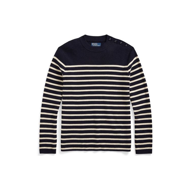 

Polo Ralph Lauren Ss22 Свитер мужской вязаный в полоску с длинным рукавом и круглым вырезом темно-синий MNPOSWE16820992 S