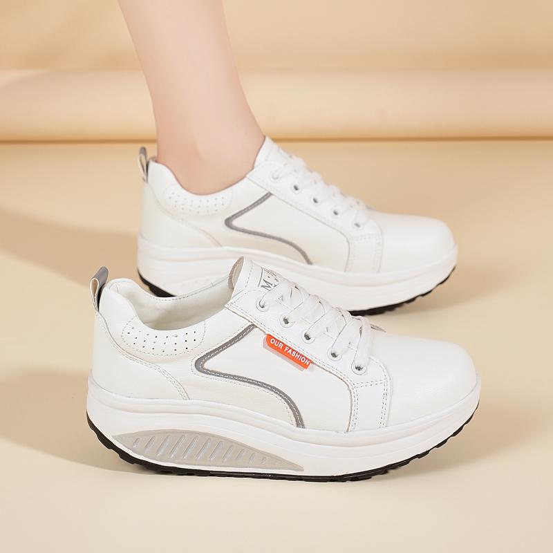 Women's Sneakers Height Increase White Leather Platform Casual Simple Thick Sole Elevator Shake Shoes for Students