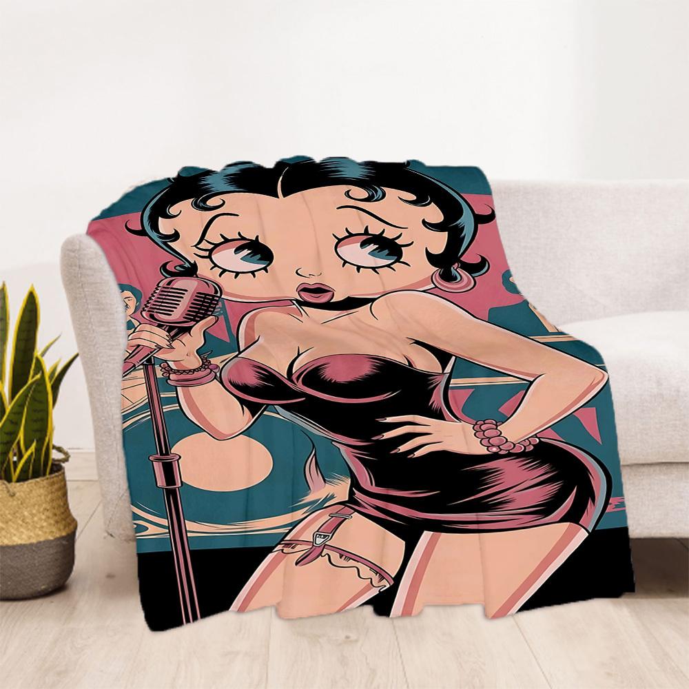 1PC Singer Betty Boop Outdoor Blanket Lightweight Flannel, Soft & Warm, All-Season Use for Sofa, Outdoor, Camping, Living Room, Office90