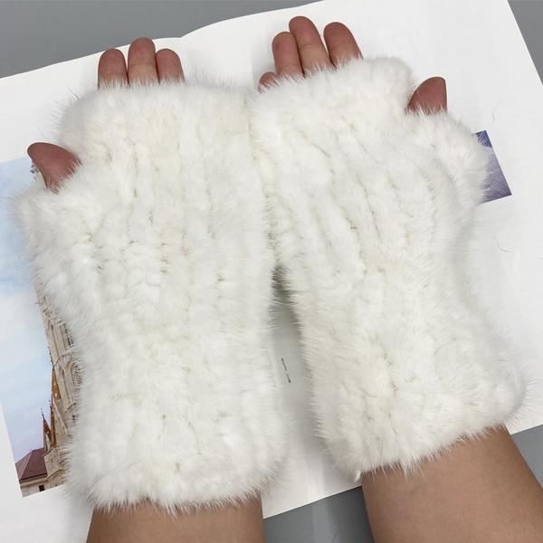Winter Gloves for Women Natural Mink Fur Knitted Fingerless Solid Warm Elastic Gloves